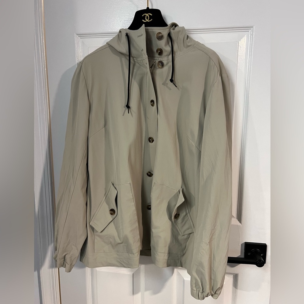 Nina Mclemore L waterproof 3x Dry Rain Jacket hood stretch cinched waist Career